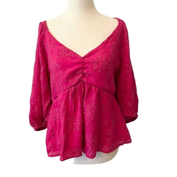 Sofia Vergara Hot Pink Embroidered Empire Waist Boho Style Top XL - Picture 1 of 8